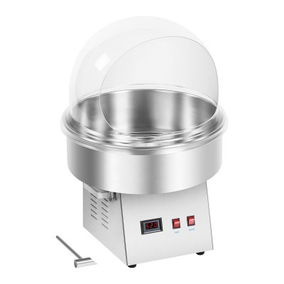 Máquina de algodão doce metálica com tampa transparente e painel digital