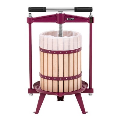 prensa de frutas para vinificação em madeira e metal vermelha com alça preta