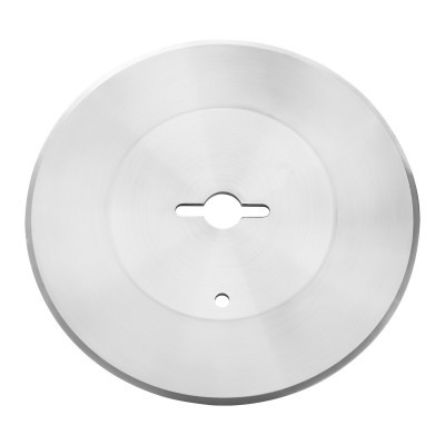 Disco metálico circular prateado com furos centrais