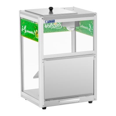 Máquina para pipocas branca e verde com painéis de vidro