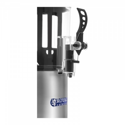 Dispenser metálico para bebidas com alavanca preta e texto ROYAL catering