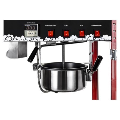 Máquina para algodão doce com painel e botões vermelhos e tigela metálica