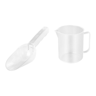 Concha e jarra medidora de plástico branco translúcido