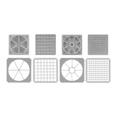 Conjunto de oito moldes de silicone cinzentos com diferentes padrões em fundo branco