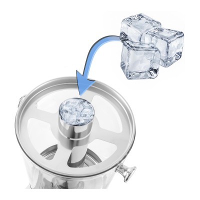 Recipiente metálico translúcido com cubos de gelo e tampa