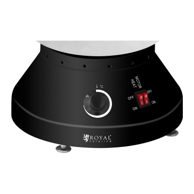 Base preta de equipamento com mostrador e interruptores para motor e aquecimento