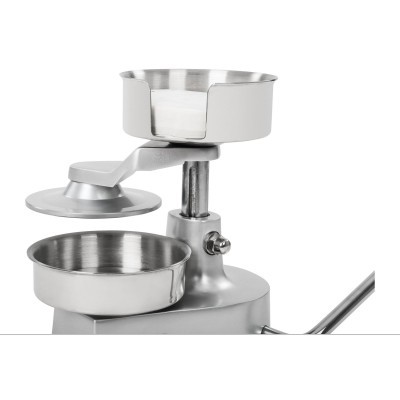 Máquina metálica com tigelas cilíndricas em aço inoxidável