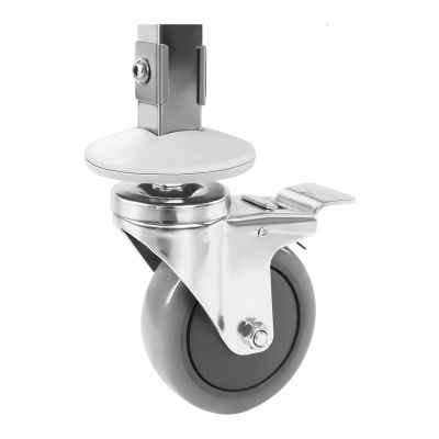 Roda de carrinho metálica com roda preta e trava
