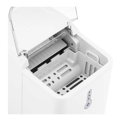 Máquina de pão branca com tampa transparente e cesto interior perfurado