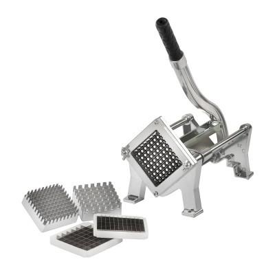 Máquina de cortar batatas com alça preta e lâminas intercambiáveis