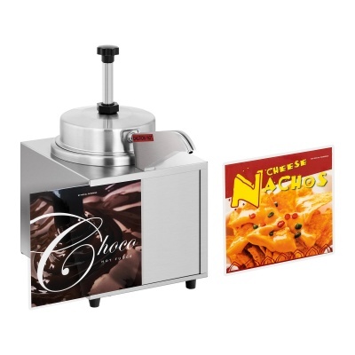 Máquina dispensadora de queijo para nachos com painel frontal decorado