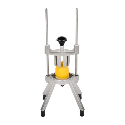 Descascador de batatas ou frutas em aço inoxidável com base tripé e puxador preto