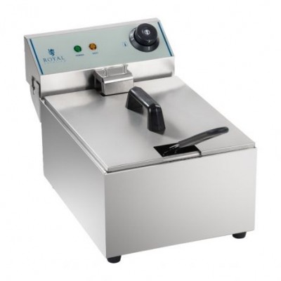 Fritadeira elétrica em aço inoxidável com tampa e painel de controlo