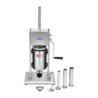 Máquina manual de enchidos em aço inoxidável com tubos de enchido e manivela
