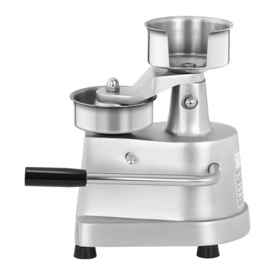 Máquina metálica de fazer hambúrgueres com alavanca preta