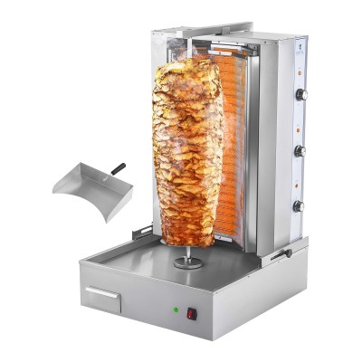Máquina de shawarma com espetada vertical e queimadores laterais