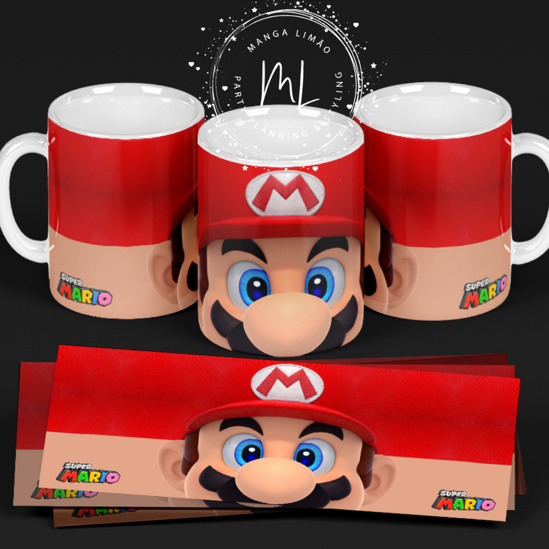 Conjunto de canecas e embalagens Super Mario com design do rosto do personagem e cores vermelha, bege e branca