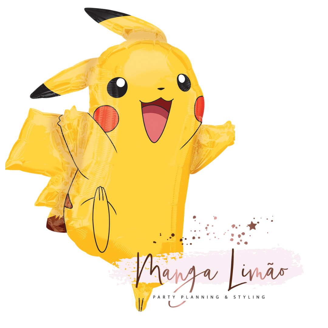 Balão de alumínio em forma de Pikachu amarelo sorridente