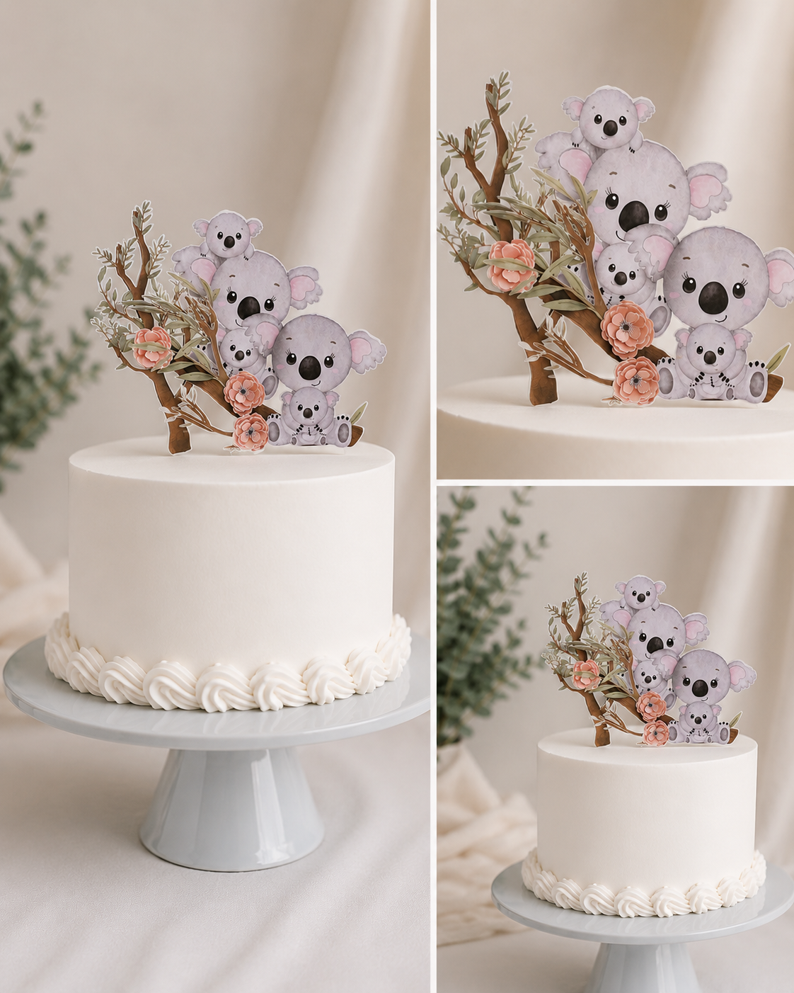 Topo de bolo Little Koala premium para festa Wild One em tons neutros