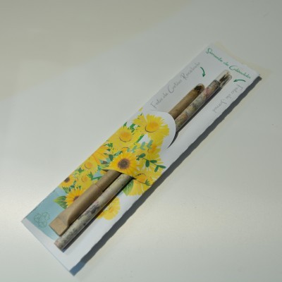 Conjunto de três palhinhas reutilizáveis com suporte decorado por girassóis