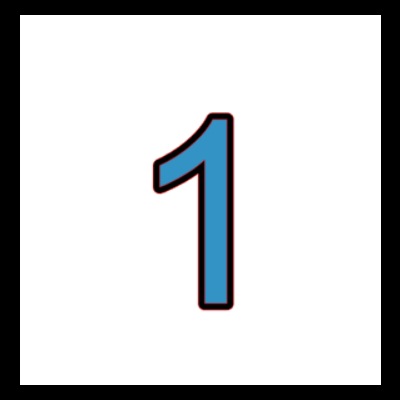 Número 1 azul com contorno preto e sombra vermelha