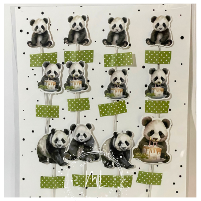 Toppers para bolos com pandas e bolinhas verdes