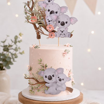 Topo de Bolo Little Koala com flores 3D