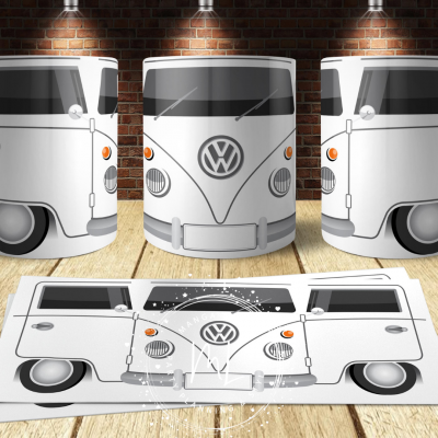 Baldes e toalha com estampa de carrinha Volkswagen clássica branca