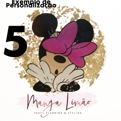 Design gráfico de Minnie Mouse com personalização para festa