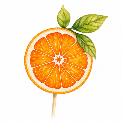 Fatias de laranja com folhas verdes em fundo branco