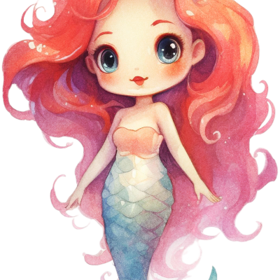 Ilustração de uma sereia com cabelo vermelho e cauda azul esverdeada
