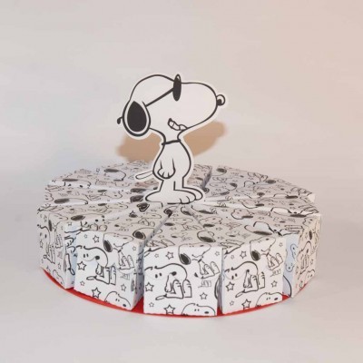 Conjunto de caixas com desenhos do Snoopy em círculo com figura de Snoopy ao centro