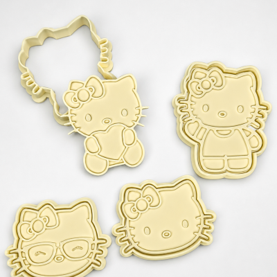 Conjunto de cortadores de bolachas amarelos formato Hello Kitty