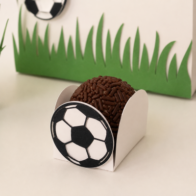 Forminha para brigadeiro tema futebol com bola de futebol decorativa – decoração de festa futebol