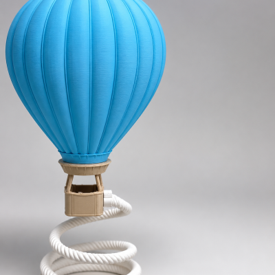 Modelo de balão de ar quente azul com corda branca em espiral