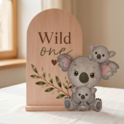 Placa a Imitar Madeira com Koala Efeito 2D