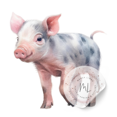 Imagem de um porquinho branco e cinzento com selo MANGA LIMÃO