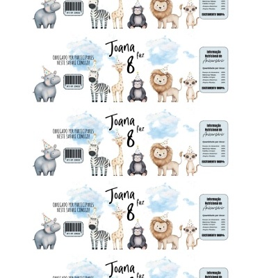 Etiquetas para festa infantil com desenho de animais e texto em português