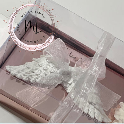 asa decorativa branca com fita em embalagem transparente e selo redondo MANGA LIMÃO