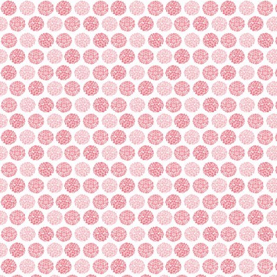 Padrão repetitivo de círculos rosa com arabescos em fundo branco