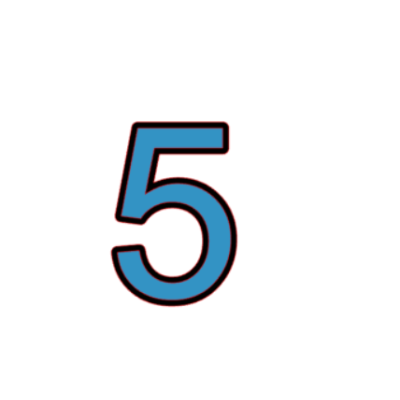 Número 5 azul com contorno preto e sombra vermelha