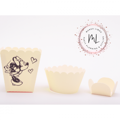 Recipientes de papel creme para festas com desenho da Minnie Mouse
