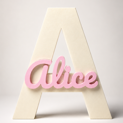 Letra A creme com o nome Alice em rosa claro