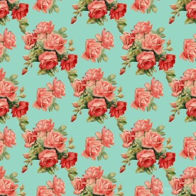 Padrão floral com rosas cor-de-rosa e fundo azul claro