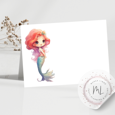 Cartão convite branco com sereia colorida em fundo branco