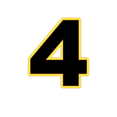 Número 4 preto com contorno amarelo e laranja