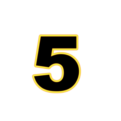Número 5 preto com contorno amarelo e laranja