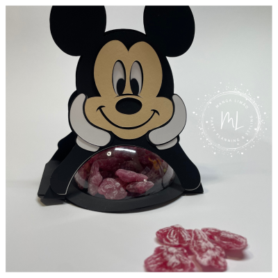 Dispenser de doces Mickey Mouse com candies vermelhos