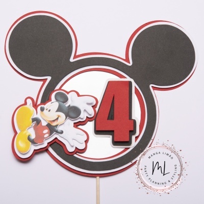 Topo de bolo Mickey Mouse com número 4 vermelho