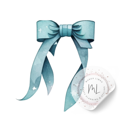 Laço azul claro com selo translúcido de marca